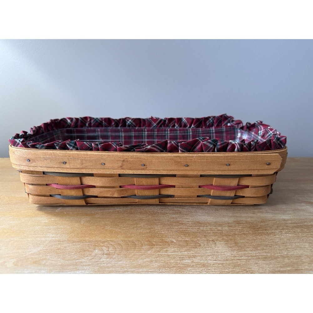 Longaberger Basket Rectangle Red Plaid Liner Plastic Protector 1991 14 x 8
